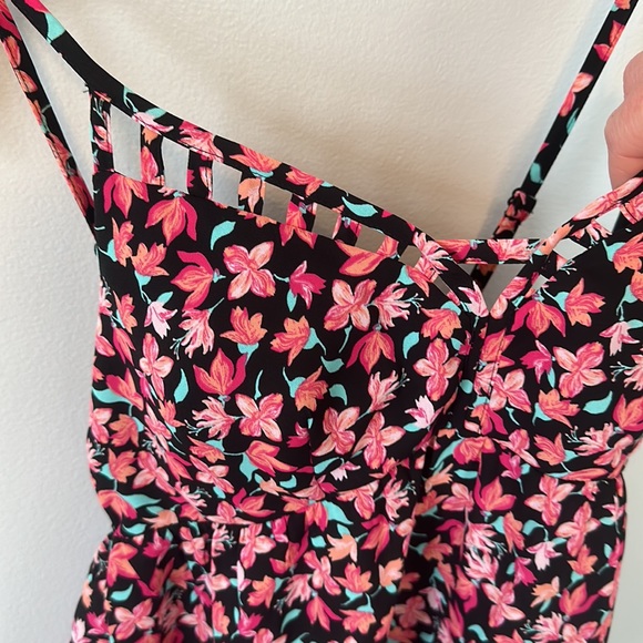 Floral pattern padded bra babydoll tank top - Picture 4 of 6